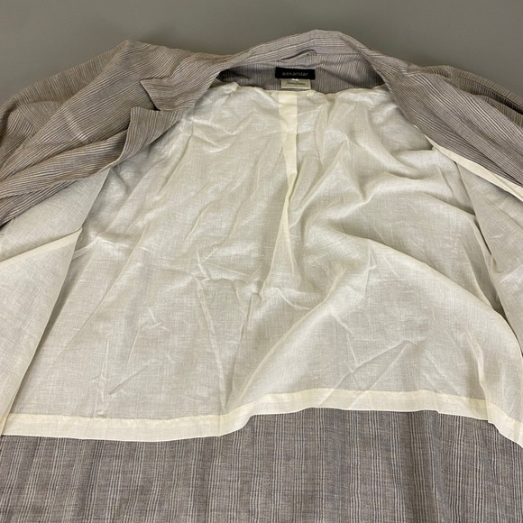 Eskandar Neiman Marcus Jacket Size 2 US 14-16 Linen Silk Wool Brown Striped Open - Picture 5 of 14